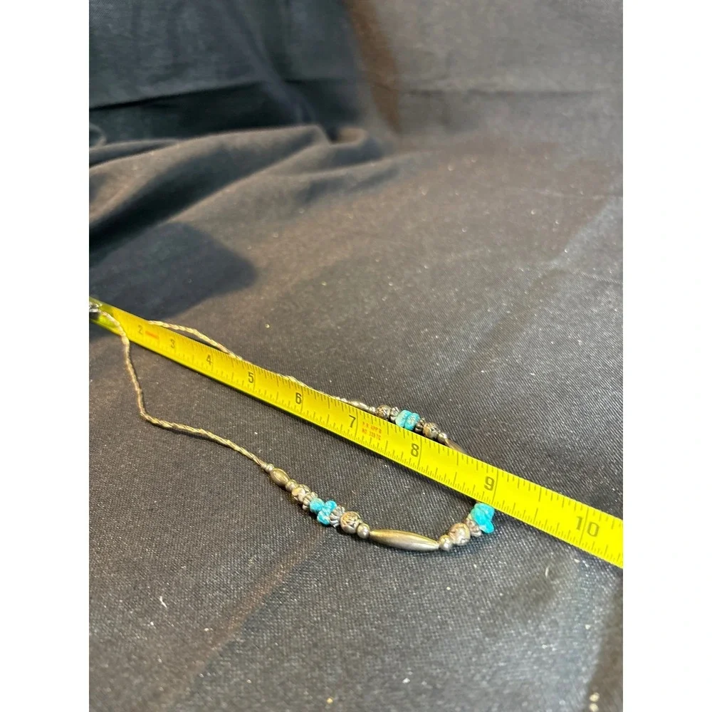 Turquoise Beaded Necklace‎ Silver Tone Metal Beads Southwestern Style Choker